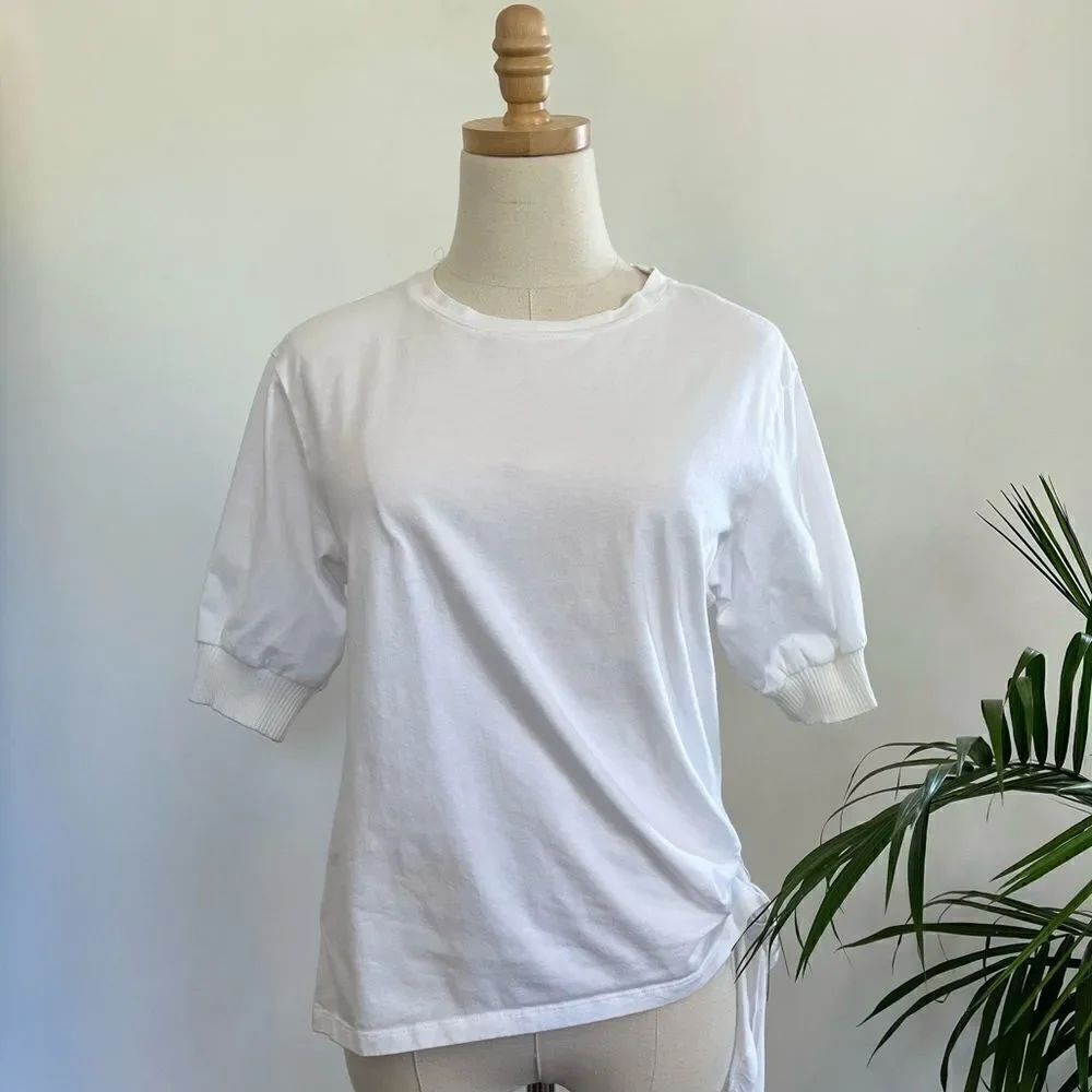 Current Air LA White Puff Sleeve Side Tie Tee XS